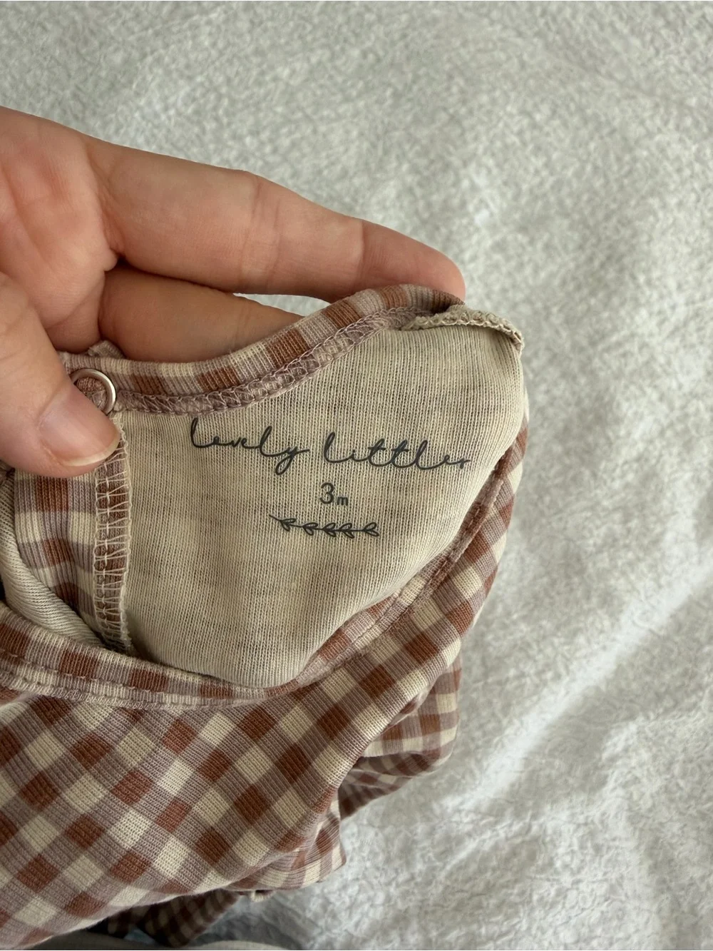 Neutral Brown Gingham Footed One-Piece